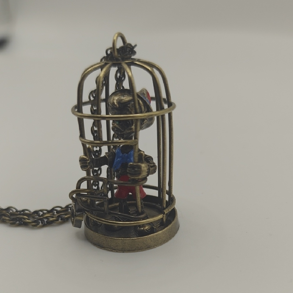 Disney Pinocchio Birdcage Pendant Necklace - Antique Gold